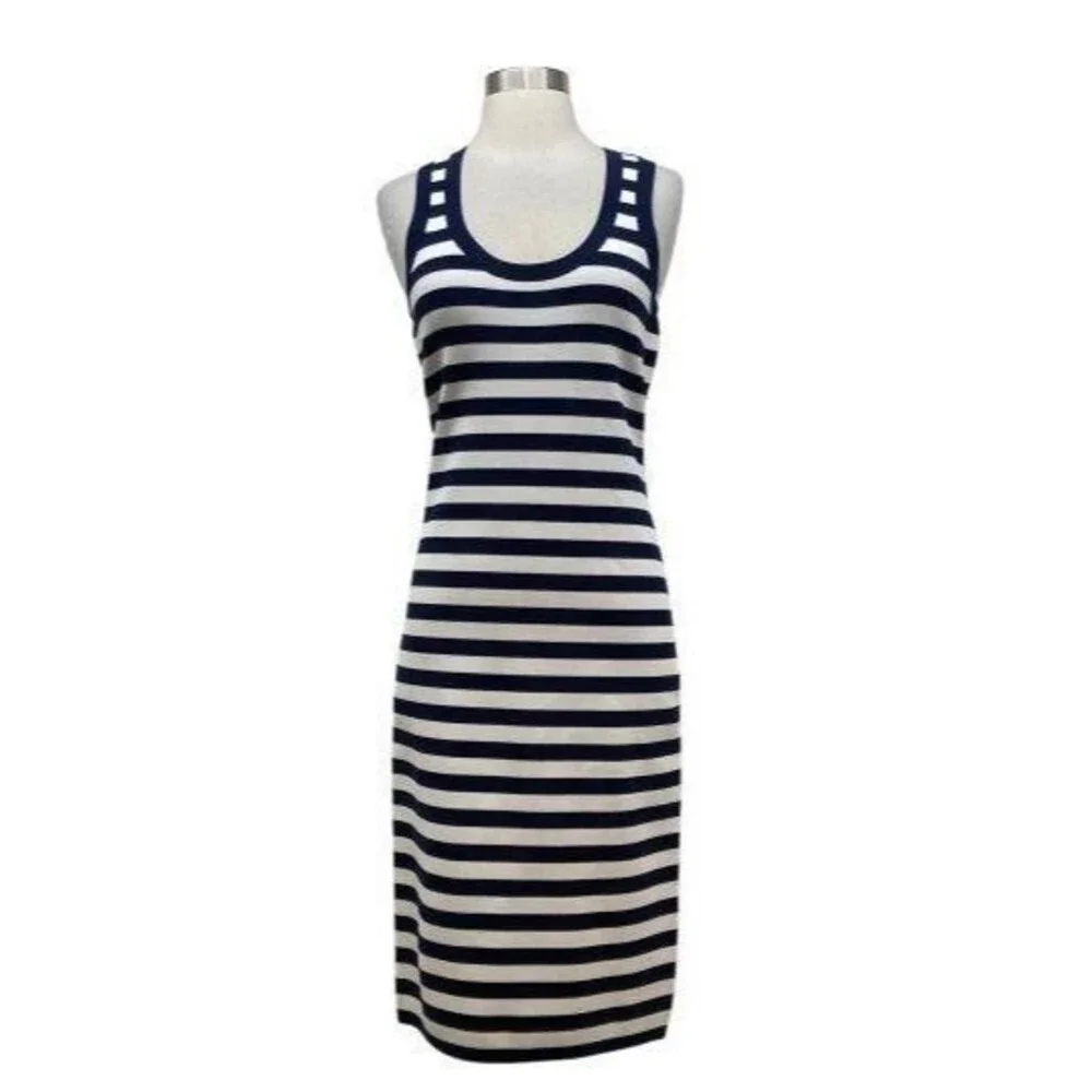MICHAEL KORS BLUE/WHITE STRIPED SLEEVELESS DRESS SIZE M NEW ($175)